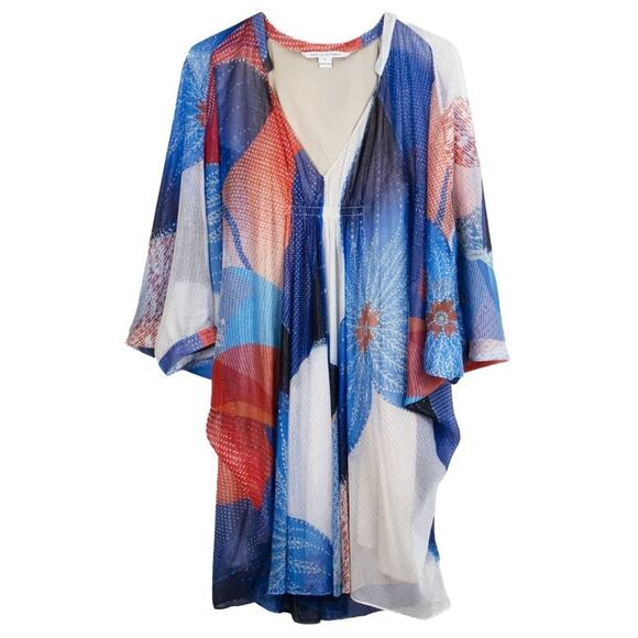 DVF Fleurette V-Neck Silk Mini Kaftan Dress Batik Land Print $485 Size 8 - Picture 2 of 8